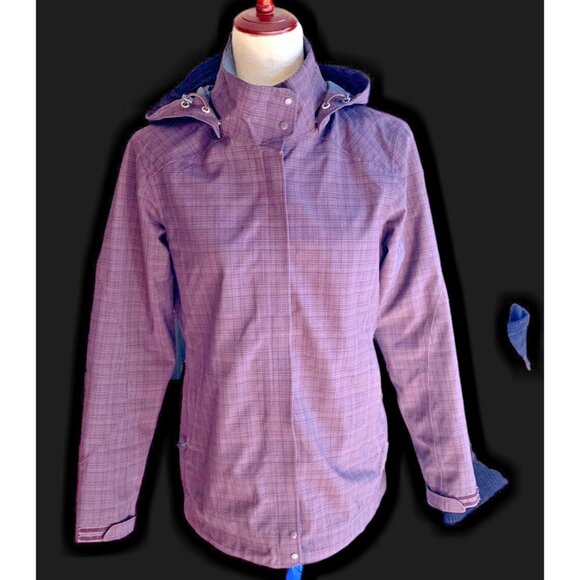 REI Lavender Purple Plaid Rain Jacket Detachable Hood Women's Size Small EUC - Picture 2 of 9